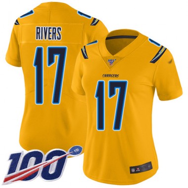 Los Angeles Chargers NFL Football Philip Rivers Gold Jersey Women Limited 17 100th Season Inverted Legend